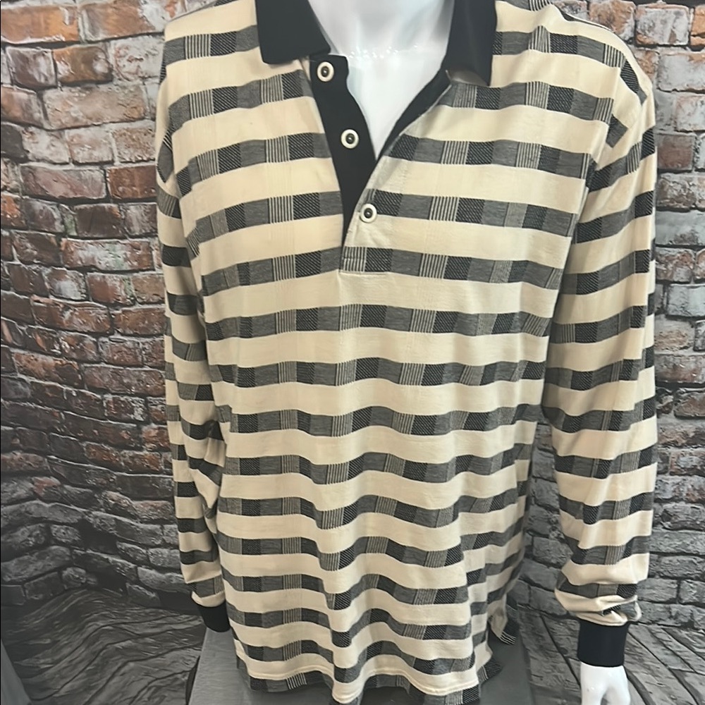 Classic Black and Cream Striped Men's Polo